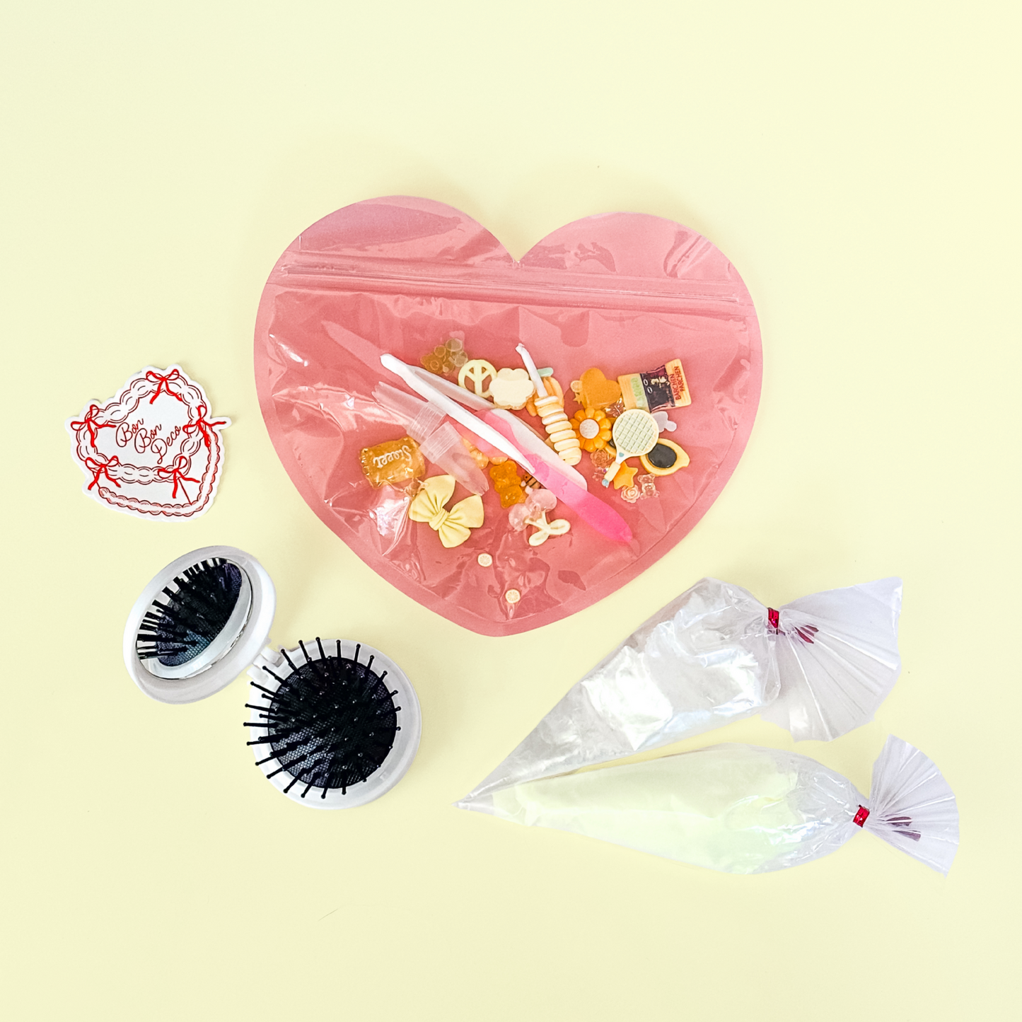 Compact Hairbrush with Mirror & Whipped Decoden Charm Kit